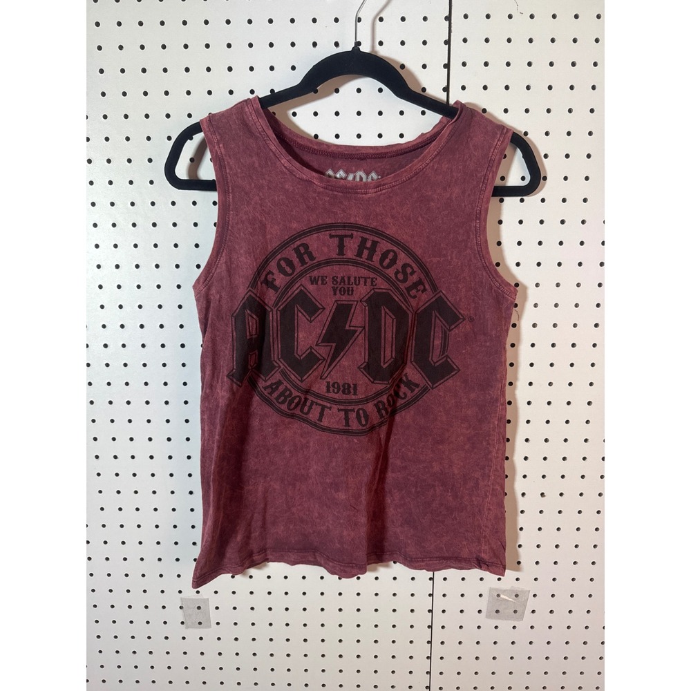 ACDC For Those About‎ To Rock Graphic Tank Top Maroon Acid Wash Small 1981 Tour